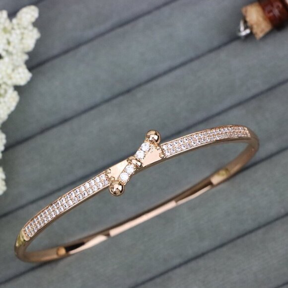 Rose Gold Bangle with Elegant Diamond-Studded Cross Accent Design, XPBL0587 - Picture 11 of 12
